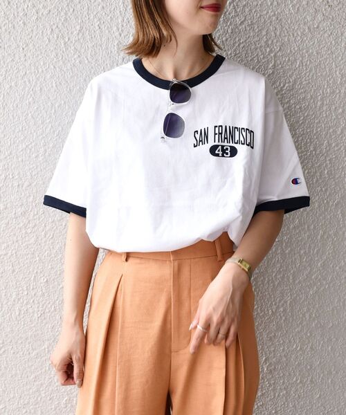 Champion（チャンピオン）の「【SHIPS別注】Champion:リンガーロゴTEE（Tシャツ/カットソー・レディース・ホワイト/ライトホワイト/ネイビー/グレー・ONE SIZE）」の2枚目の写真