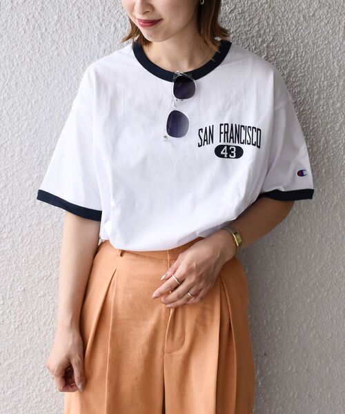 Champion（チャンピオン）の「【SHIPS別注】Champion:リンガーロゴTEE（Tシャツ/カットソー・レディース・ホワイト/ライトホワイト/ネイビー/グレー・ONE SIZE）」の17枚目の写真