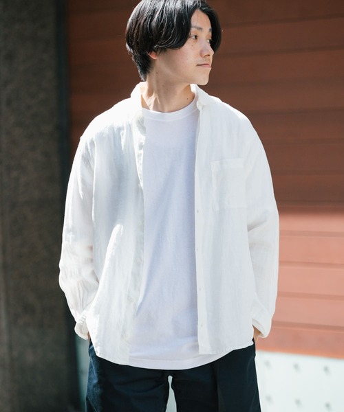 ITEMS URBANRESEARCH(アイテムズ アーバンリサーチ)の「リネン長袖シャツ(シャツ/ブラウス・メンズ・ピンク/ブラック/オフホワイト/グリーン・LARGE/MEDIUM)」の2枚目の写真
