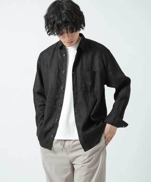 ITEMS URBANRESEARCH(アイテムズ アーバンリサーチ)の「リネン長袖シャツ(シャツ/ブラウス・メンズ・ピンク/ブラック/オフホワイト/グリーン・LARGE/MEDIUM)」の3枚目の写真