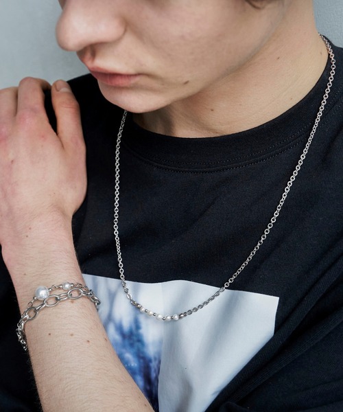shiki tokyo（シキトウキョウ）の「DOUBLE CHAIN PEARL BRACELET / ダブルチェーンパールブレスレット（ブレスレット・メンズ・シルバー・FREE）」の9枚目の写真
