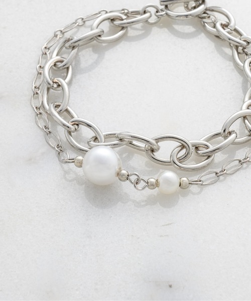 shiki tokyo（シキトウキョウ）の「DOUBLE CHAIN PEARL BRACELET / ダブルチェーンパールブレスレット（ブレスレット・メンズ・シルバー・FREE）」の10枚目の写真