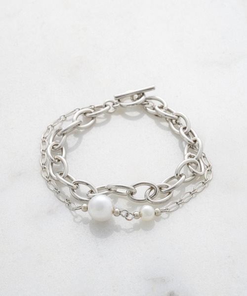 shiki tokyo（シキトウキョウ）の「DOUBLE CHAIN PEARL BRACELET / ダブルチェーンパールブレスレット（ブレスレット・メンズ・シルバー・FREE）」の14枚目の写真