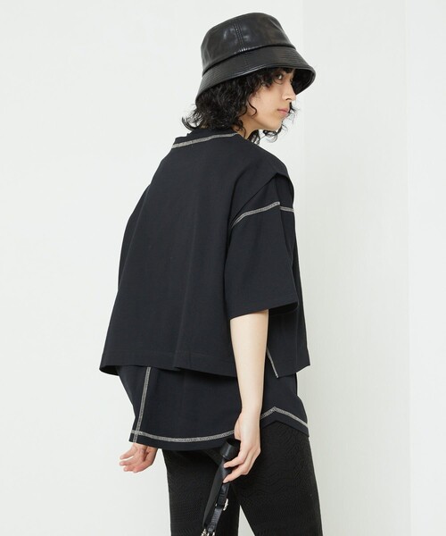 FREAK'S STORE（フリークスストア）の「モックネックレイヤードTシャツ（Tシャツ/カットソー・レディース・イエロー/ブラック/ベージュ・ﾌﾘ-）」の2枚目の写真