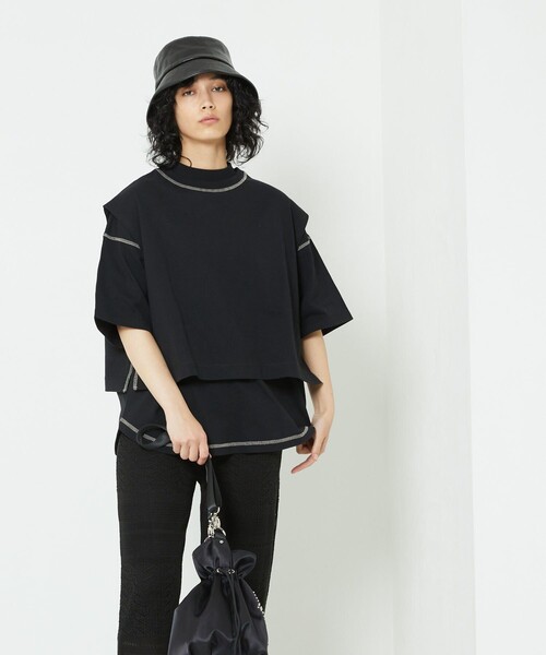 FREAK'S STORE（フリークスストア）の「モックネックレイヤードTシャツ（Tシャツ/カットソー・レディース・イエロー/ブラック/ベージュ・ﾌﾘ-）」の11枚目の写真