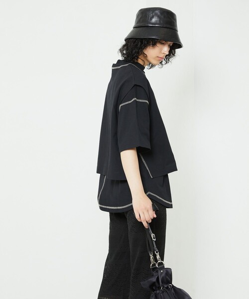 FREAK'S STORE（フリークスストア）の「モックネックレイヤードTシャツ（Tシャツ/カットソー・レディース・イエロー/ブラック/ベージュ・ﾌﾘ-）」の18枚目の写真