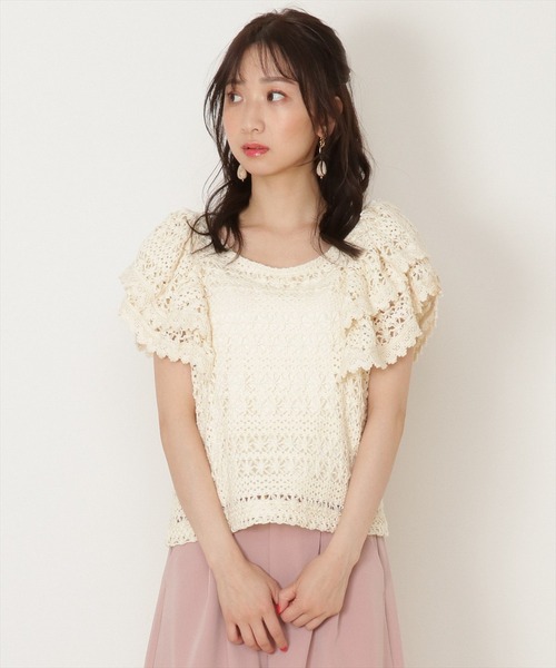 WILLSELECTION（ウィルセレクション）の「カットレースラッフルブラウス（シャツ/ブラウス・レディース・オフホワイト/ブラック・MEDIUM）」の6枚目の写真