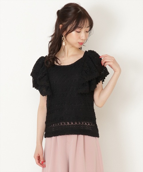 WILLSELECTION（ウィルセレクション）の「カットレースラッフルブラウス（シャツ/ブラウス・レディース・オフホワイト/ブラック・MEDIUM）」の5枚目の写真