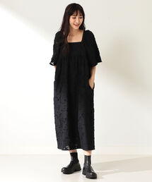 Demi Luxe デミルクスビームス　ジャガードフラワーワンピース Demi-Luxe BEAMS（デミルクス ビームス）ジャカード セミフレア