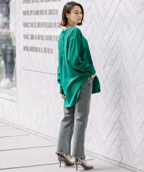 Munich（ミューニック）の「ストレッチサーマルバックヘンリーネックプルオーバー（Tシャツ/カットソー・レディース・ブラック/ベージュ/オフホワイト/カーキ/グリーン・FREE）」の10枚目の写真