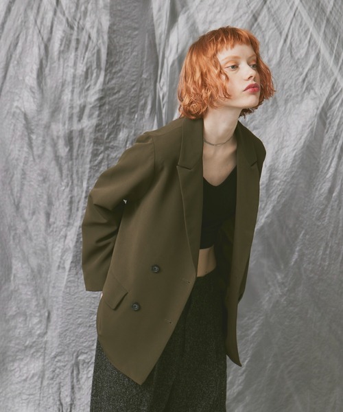 Happy John(ハッピージョン)の「basic color tailored jacket/ベーシックカラーテーラードジャケット(テーラードジャケット・レディース・ブラック/ダークグリーン/マスタード/ブルーグレー/イエロー/ピンク/カーキ・FREE)」の4枚目の写真