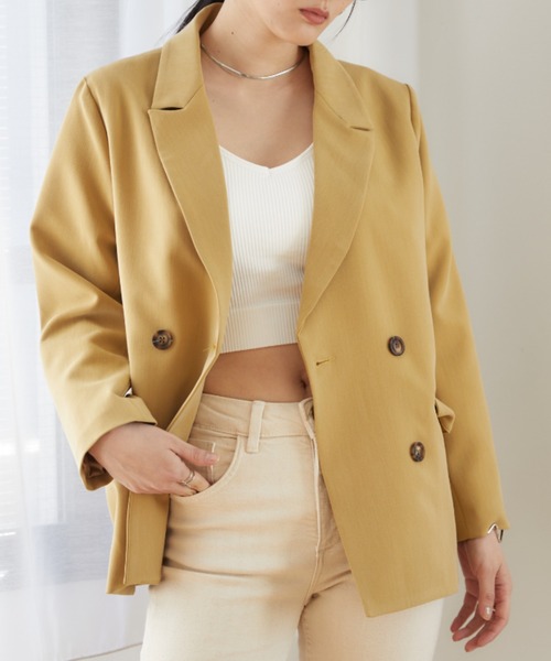 Happy John(ハッピージョン)の「basic color tailored jacket/ベーシックカラーテーラードジャケット(テーラードジャケット・レディース・ブラック/ダークグリーン/マスタード/ブルーグレー/イエロー/ピンク/カーキ・FREE)」の5枚目の写真