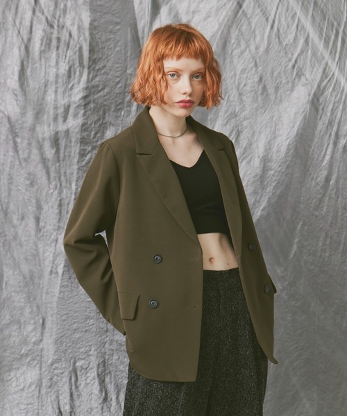 Happy John(ハッピージョン)の「basic color tailored jacket/ベーシックカラーテーラードジャケット(テーラードジャケット・レディース・ブラック/ダークグリーン/マスタード/ブルーグレー/イエロー/ピンク/カーキ・FREE)」の14枚目の写真