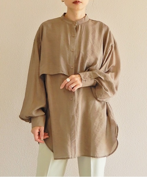 y/m by Yukie（イムバイユキエ）の「シアーラッフルシャツ（シャツ/ブラウス・レディース・モカ/オフホワイト・FREE）」の2枚目の写真