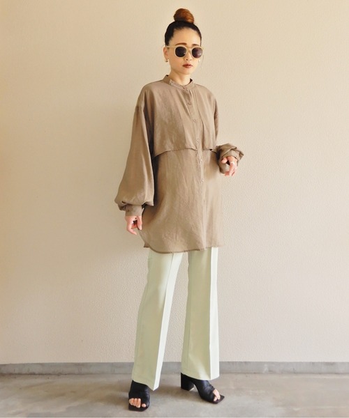 y/m by Yukie（イムバイユキエ）の「シアーラッフルシャツ（シャツ/ブラウス・レディース・モカ/オフホワイト・FREE）」の7枚目の写真