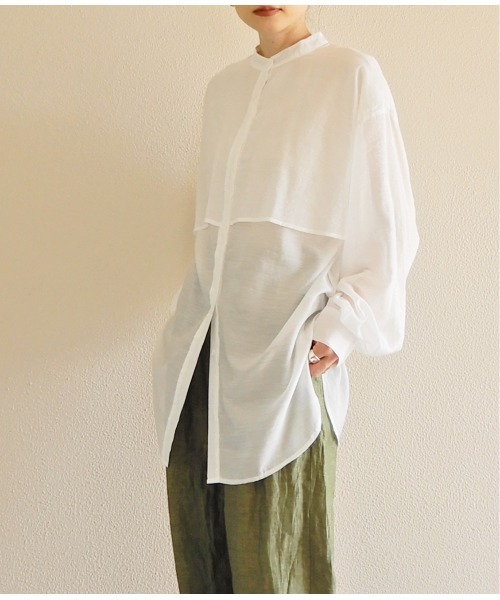 y/m by Yukie（イムバイユキエ）の「シアーラッフルシャツ（シャツ/ブラウス・レディース・モカ/オフホワイト・FREE）」の9枚目の写真