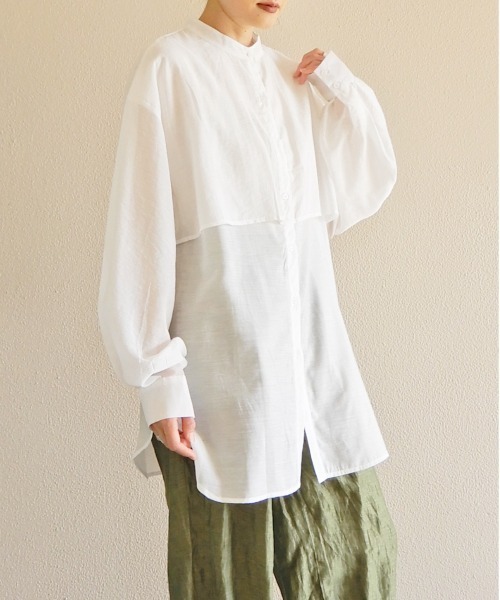 y/m by Yukie（イムバイユキエ）の「シアーラッフルシャツ（シャツ/ブラウス・レディース・モカ/オフホワイト・FREE）」の3枚目の写真