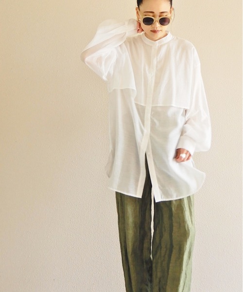 y/m by Yukie（イムバイユキエ）の「シアーラッフルシャツ（シャツ/ブラウス・レディース・モカ/オフホワイト・FREE）」の15枚目の写真