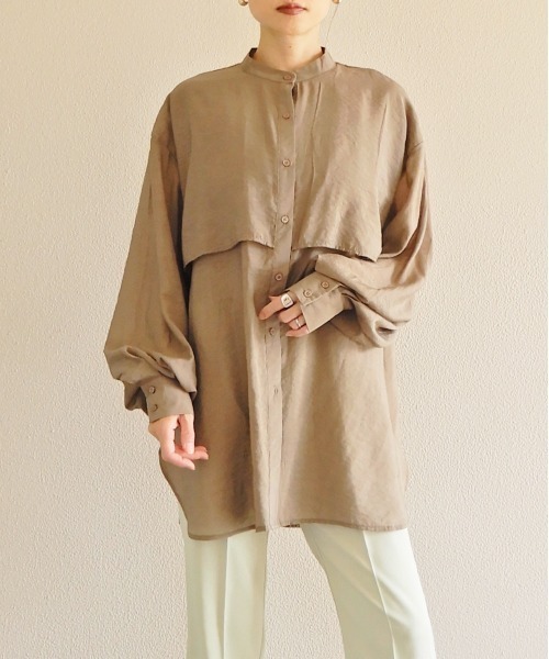 y/m by Yukie（イムバイユキエ）の「シアーラッフルシャツ（シャツ/ブラウス・レディース・モカ/オフホワイト・FREE）」の6枚目の写真