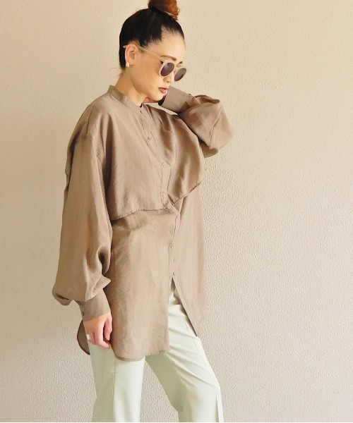 y/m by Yukie（イムバイユキエ）の「シアーラッフルシャツ（シャツ/ブラウス・レディース・モカ/オフホワイト・FREE）」の14枚目の写真
