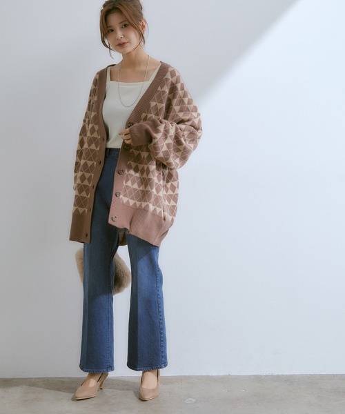 vis-`a-vis(ビサビ)の「【WEB限定】マストトレンド!ダイヤ柄ボリュームカーディガン(カーディガン/ボレロ・レディース・ブラウン系その他3/ブルー系その他4/キナリ/グリーン・FREE)」の13枚目の写真