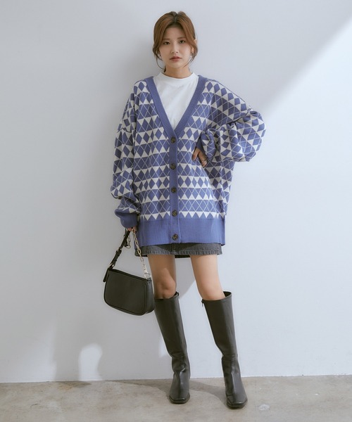 vis-`a-vis(ビサビ)の「【WEB限定】マストトレンド!ダイヤ柄ボリュームカーディガン(カーディガン/ボレロ・レディース・ブラウン系その他3/ブルー系その他4/キナリ/グリーン・FREE)」の19枚目の写真