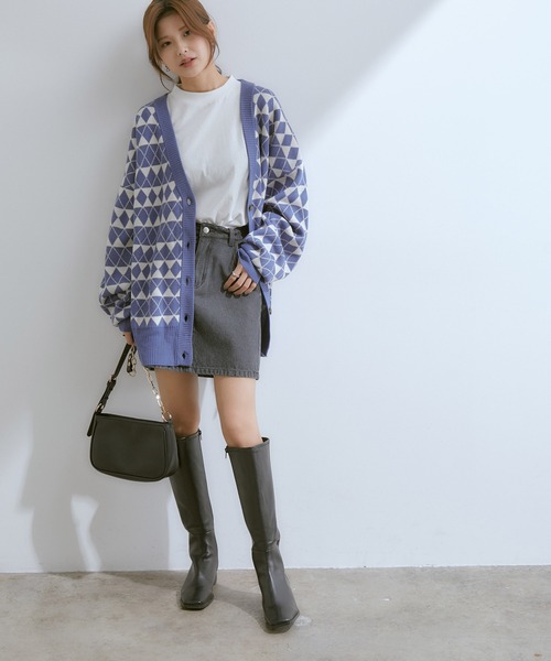 vis-`a-vis(ビサビ)の「【WEB限定】マストトレンド!ダイヤ柄ボリュームカーディガン(カーディガン/ボレロ・レディース・ブラウン系その他3/ブルー系その他4/キナリ/グリーン・FREE)」の9枚目の写真