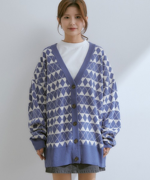 vis-`a-vis(ビサビ)の「【WEB限定】マストトレンド!ダイヤ柄ボリュームカーディガン(カーディガン/ボレロ・レディース・ブラウン系その他3/ブルー系その他4/キナリ/グリーン・FREE)」の7枚目の写真