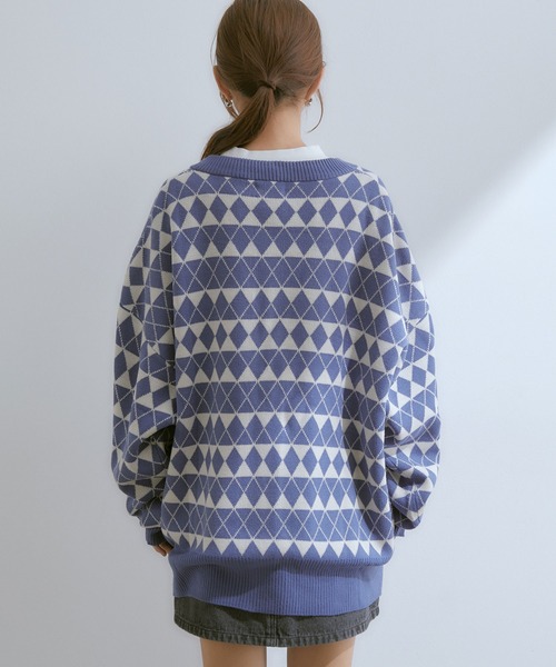 vis-`a-vis(ビサビ)の「【WEB限定】マストトレンド!ダイヤ柄ボリュームカーディガン(カーディガン/ボレロ・レディース・ブラウン系その他3/ブルー系その他4/キナリ/グリーン・FREE)」の14枚目の写真