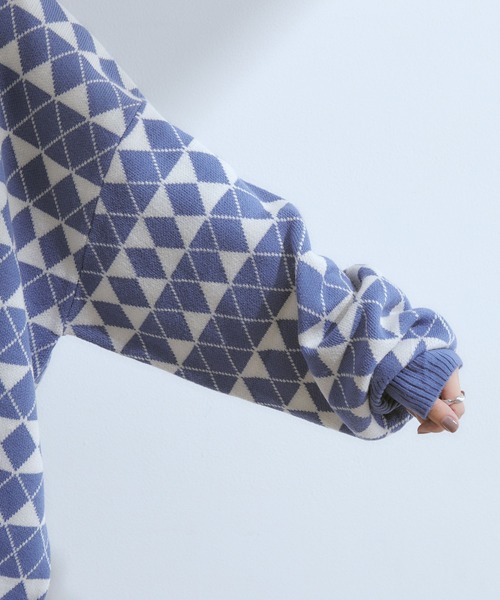 vis-`a-vis(ビサビ)の「【WEB限定】マストトレンド!ダイヤ柄ボリュームカーディガン(カーディガン/ボレロ・レディース・ブラウン系その他3/ブルー系その他4/キナリ/グリーン・FREE)」の16枚目の写真