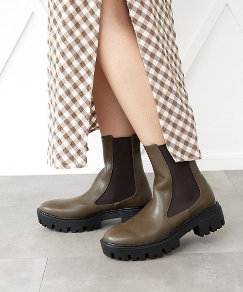 JELLY BEANS(ジェリービーンズ)の「トラックソールサイドゴアブーツ(214-40247)JELLY BEANS(ジェリービーンズ)(ブーツ・レディース・ブラック/カーキ/アイボリー・S/M/L)」の12枚目の写真