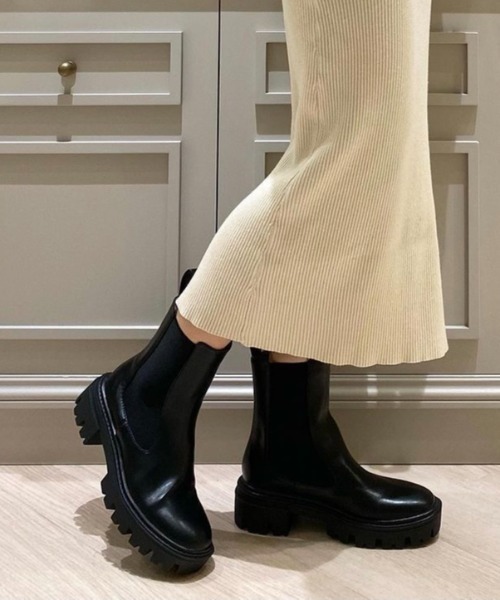 JELLY BEANS(ジェリービーンズ)の「トラックソールサイドゴアブーツ(214-40247)JELLY BEANS(ジェリービーンズ)(ブーツ・レディース・ブラック/カーキ/アイボリー・S/M/L)」の13枚目の写真