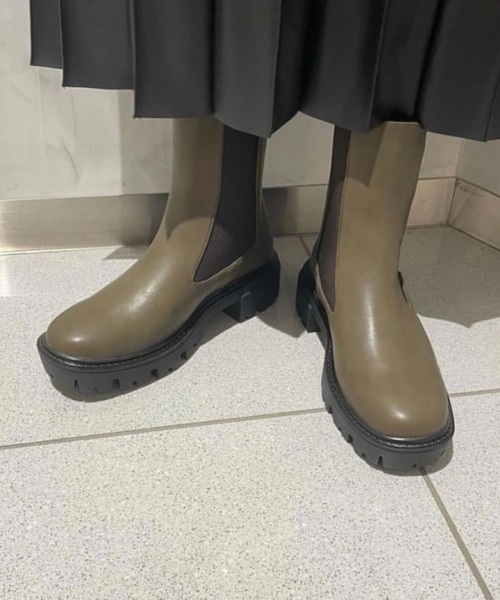 JELLY BEANS(ジェリービーンズ)の「トラックソールサイドゴアブーツ(214-40247)JELLY BEANS(ジェリービーンズ)(ブーツ・レディース・ブラック/カーキ/アイボリー・S/M/L)」の15枚目の写真