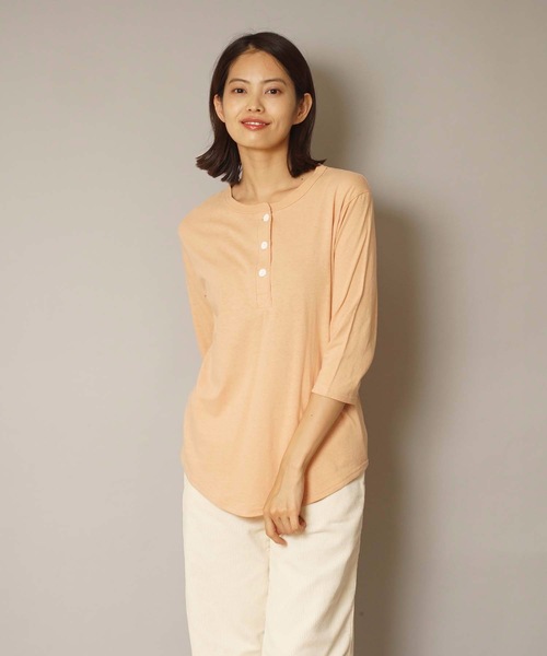 HANES(ヘインズ)の「【HANES/ヘインズ】HANES Undiesリサイクルコットンヘンリーネック七分袖Tシャツ HW1-U501(Tシャツ/カットソー・レディース・ホワイト/ブラック/ベージュ・FREE)」の21枚目の写真