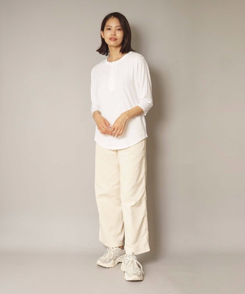 HANES(ヘインズ)の「【HANES/ヘインズ】HANES Undiesリサイクルコットンヘンリーネック七分袖Tシャツ HW1-U501(Tシャツ/カットソー・レディース・ホワイト/ブラック/ベージュ・FREE)」の5枚目の写真