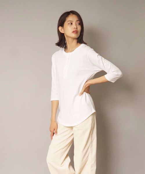 HANES(ヘインズ)の「【HANES/ヘインズ】HANES Undiesリサイクルコットンヘンリーネック七分袖Tシャツ HW1-U501(Tシャツ/カットソー・レディース・ホワイト/ブラック/ベージュ・FREE)」の7枚目の写真