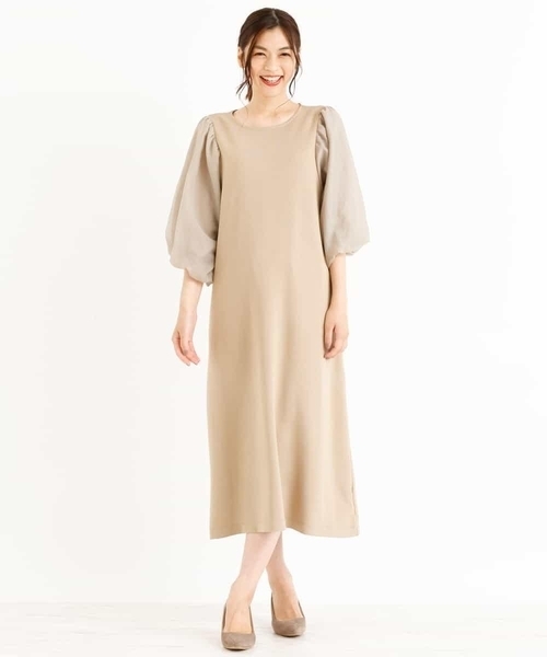 a.v.v(アーヴェヴェ)の「シアーパフスリーブワンピース(ワンピース・レディース・ベージュ/ブラック・34/36/40/38/42)」の12枚目の写真