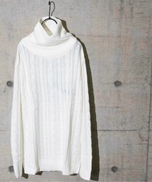 【i】ショールネックデザインケーブルニット