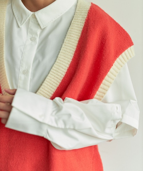 VACANCY（ヴァカンシー）の「配色ニットベスト（ベスト・レディース・グリーン/ブラック/オレンジ・FREE）」の15枚目の写真