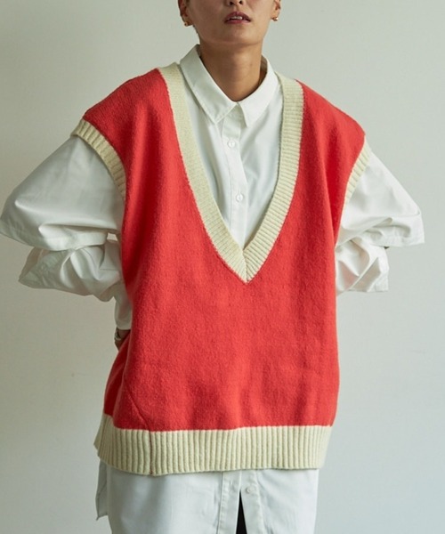 VACANCY（ヴァカンシー）の「配色ニットベスト（ベスト・レディース・グリーン/ブラック/オレンジ・FREE）」の18枚目の写真