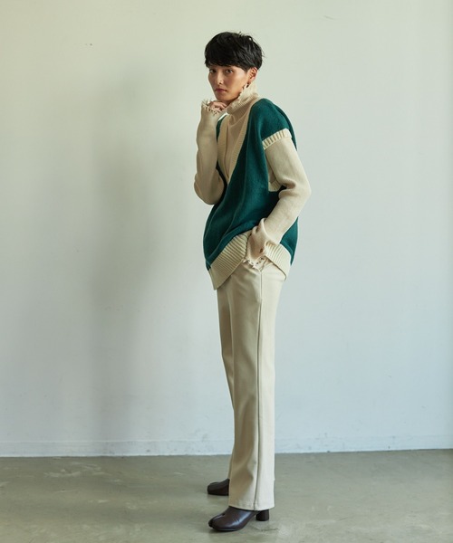 VACANCY（ヴァカンシー）の「配色ニットベスト（ベスト・レディース・グリーン/ブラック/オレンジ・FREE）」の6枚目の写真