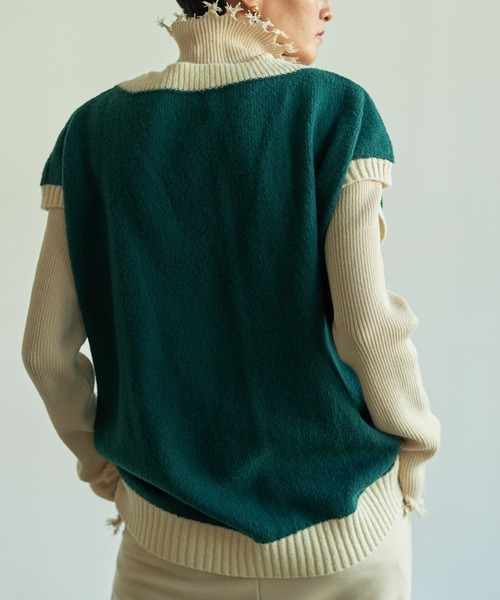 VACANCY（ヴァカンシー）の「配色ニットベスト（ベスト・レディース・グリーン/ブラック/オレンジ・FREE）」の21枚目の写真