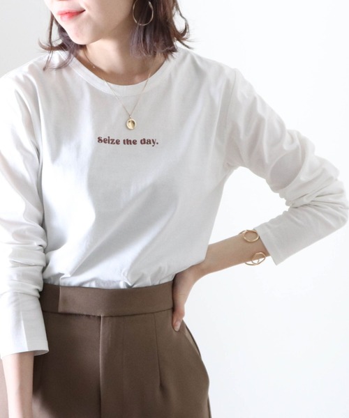 Cheek(チーク)の「ミニロゴプリント長袖Tee(Tシャツ/カットソー・レディース・ブラック/オフホワイト/ホワイト×ブラック・MEDIUM)」の2枚目の写真