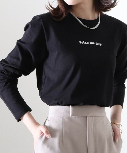 Cheek(チーク)の「ミニロゴプリント長袖Tee(Tシャツ/カットソー・レディース・ブラック/オフホワイト/ホワイト×ブラック・MEDIUM)」の1枚目の写真