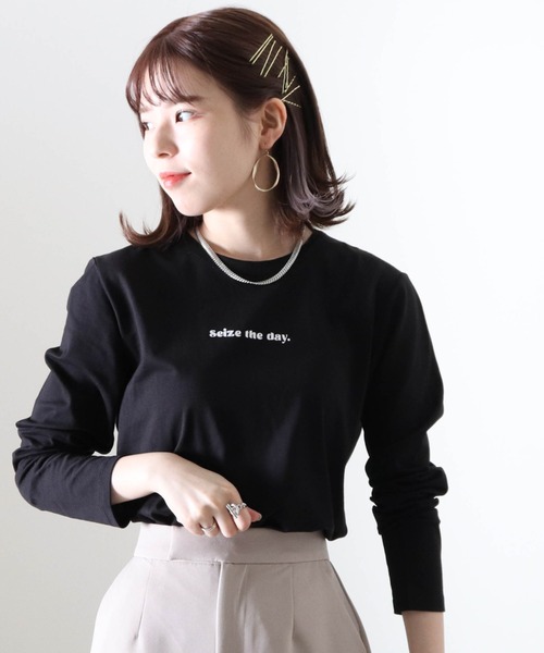Cheek(チーク)の「ミニロゴプリント長袖Tee(Tシャツ/カットソー・レディース・ブラック/オフホワイト/ホワイト×ブラック・MEDIUM)」の12枚目の写真
