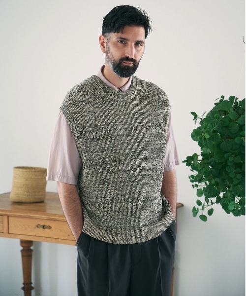 UNFIL(アンフィル)の「unfil アンフィル / organic hemp ribbed-knit vest オーガニックヘンプ リブニットベスト / WWSP-UU009(ベスト・メンズ・杢グレー/ベージュ・5/4)」の19枚目の写真