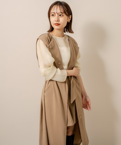 mline（エムライン）の「[mline] WEB限定 ベルト付ロングジレ（ベスト・レディース・ブラック/キャメル・FREE）」の19枚目の写真