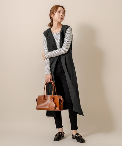 mline（エムライン）の「[mline] WEB限定 ベルト付ロングジレ（ベスト・レディース・ブラック/キャメル・FREE）」の11枚目の写真