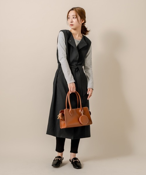 mline（エムライン）の「[mline] WEB限定 ベルト付ロングジレ（ベスト・レディース・ブラック/キャメル・FREE）」の5枚目の写真