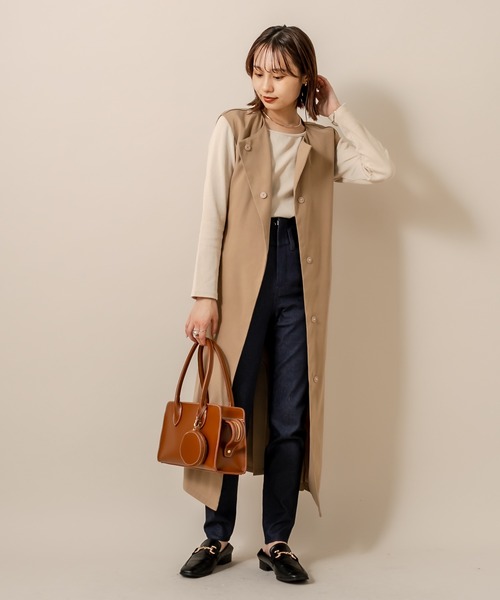 mline（エムライン）の「[mline] WEB限定 ベルト付ロングジレ（ベスト・レディース・ブラック/キャメル・FREE）」の12枚目の写真